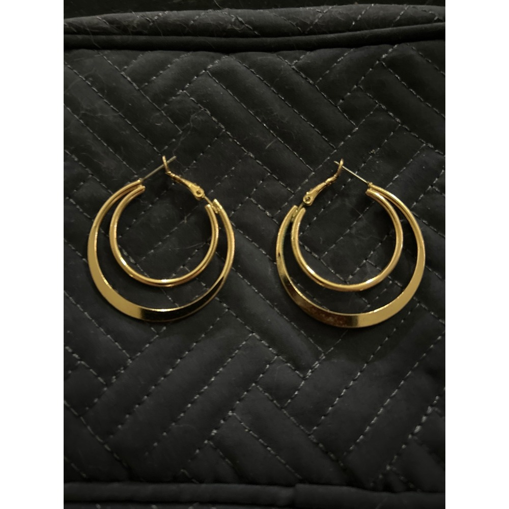 Gold Tone Double Hoop‎ Earrings Fashion Jewelry Trendy Minimalist Style
